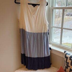 Sleeveless Colorblock Midi Dress in Cream, Light Blue & Navy